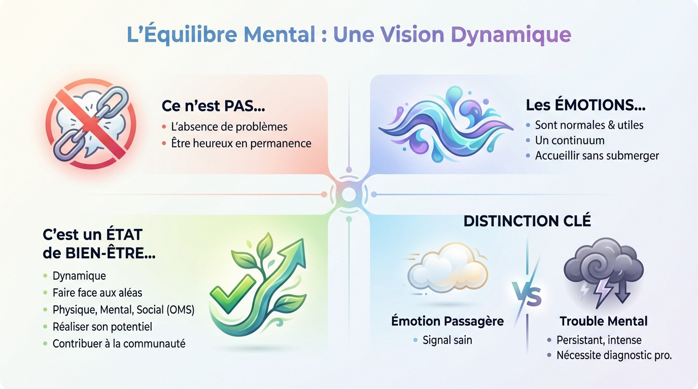 Illustration symbolique d'un équilibre mental dynamique et coloré