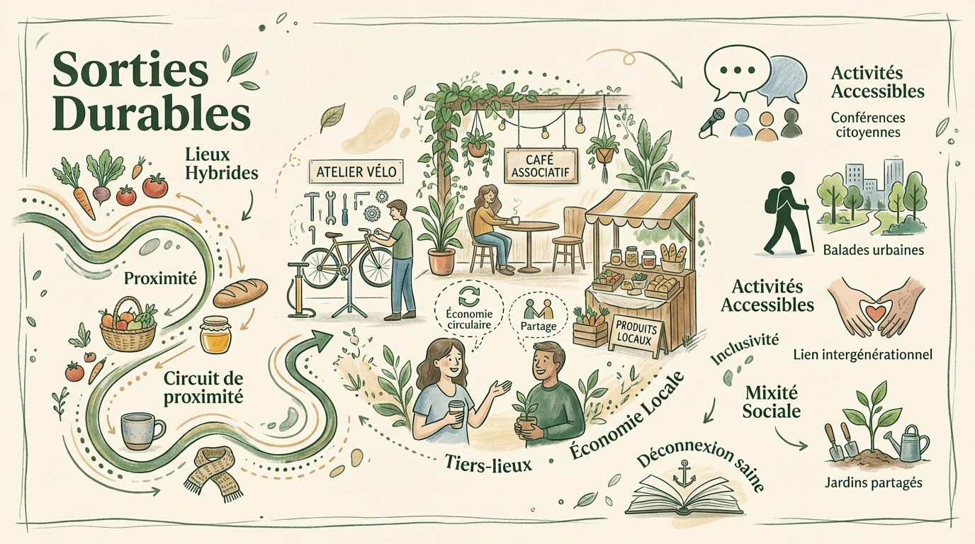 Infographie sur les sorties durables, l'économie circulaire et le lien social en France
